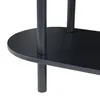 A close-up view of the bottom section of a black shelf unit, showing its legs and the edge of a shelf. Náhled obrázku produktu