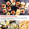 A collage of images showing a raclette grill and food being prepared and served. Produktbild-Vorschau