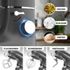 A close-up of a kitchen mixer with different attachments and feature illustrations. Produktbild-Vorschau