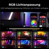 A collage of marketing images showcasing RGB lighting effects and app control for a soundbar. Produktbild-Vorschau