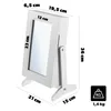 A white jewelry box with a mirror, showing dimensions and weight. Produktbild-Vorschau