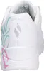 The back view of a white Skechers sports shoe with colorful graffiti-style accents. Produktbild-Vorschau