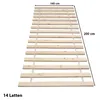 A wooden bed base with metal supports, displayed flat against a white background, with dimensions indicated by text overlays. Produktbild-Vorschau