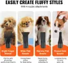 Four different nozzle attachments for a pet dryer are shown, each with a dog and a description of its function. Náhled obrázku produktu