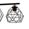 Close-up of a black geometric pendant light with a copper accent and a visible light bulb. Produktbild-Vorschau