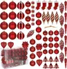 A collection of red Christmas ornaments, including baubles, icicle shapes, and pinecones, arranged on a white background. Produktbild-Vorschau