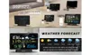 Collage of images showing a wireless weather station and its features, including brightness options and weather forecast icons. Náhled obrázku produktu