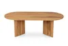 A wooden oval coffee table on a white background. Voir les images du produit