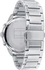 Close-up view of the back of a silver Tommy Hilfiger watch. Produktbild-Vorschau