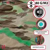 A close-up of a camouflage tarp with informational graphics on the right side. Produktbild-Vorschau