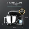 A black Fentic kitchen mixer is shown against a dark background, with dimensions and warranty information displayed. Produktbild-Vorschau