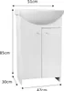 A white bathroom vanity cabinet with a sink and dimensions indicated by measurement lines and text. Anteprima dell’immagine prodotto
