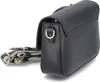 A black crossbody bag with a patterned strap is shown from a side angle against a white background. Produktbild-Vorschau