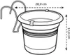 A line drawing of a hanging planter pot with dimensions indicated. Náhľad obrázku produktu
