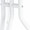 A close-up view of the white metal frame of a TV stand. Voir les images du produit