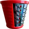 A close-up studio shot of a rotary grater attachment with a red plastic base and silver metal grating surface. Produktbild-Vorschau