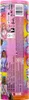 The image shows the side of a Barbie toy packaging, featuring illustrations of Barbie dolls and text details. Produktbild-Vorschau
