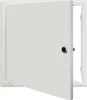 A white access panel with its door slightly ajar, revealing a dark interior. Voir les images du produit