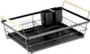 A black metal dish rack with light wood handles and a black utensil holder. Náhľad obrázku produktu