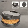 A waffle maker with waffles inside, shown with close-up insets of its features. Náhľad obrázku produktu