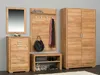 A collection of wooden furniture for an entryway, including a wardrobe, a chest of drawers, a mirror, a coat rack, and a shoe bench. Produktbild-Vorschau
