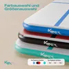 A stack of colorful airtrack mats with text overlays indicating color and size options. Produktbild-Vorschau