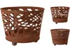 Three rusty metal planters with cut-out designs are displayed against a white background. Náhled obrázku produktu