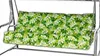 A close-up view of a green and white floral patterned cushion on a silver swing set frame. Produktbild-Vorschau