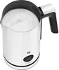 A stainless steel milk frother with a black handle and a white power button. Voir les images du produit