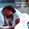A man sleeping with earplugs in his ears, with icons and text describing the product's uses. Voir les images du produit