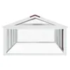 A white wooden outdoor enclosure with a mesh front and roof, and a dark red trim on the roof peak and side edges. Náhled obrázku produktu