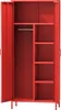 An open red metal wardrobe with a hanging rail and shelves. Anteprima dell’immagine prodotto
