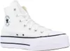 A white Converse Chuck Taylor All Star high-top sneaker with a platform sole. Voir les images du produit