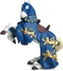 A toy horse figure dressed in blue and gold armor, standing on its hind legs. Produktbild-Vorschau