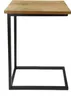 A C-shaped side table with a wooden top and black metal frame, presented against a white background. Produktbild-Vorschau