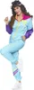 A woman is posing in a colorful 80s-style tracksuit. Produktbild-Vorschau