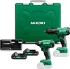 A set of power tools, including a drill and impact driver, along with batteries and a charger, all displayed in front of a green carrying case. Anteprima dell’immagine prodotto