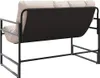 The back view of a modern garden bench with a beige cushion and a black fabric backrest, set against a white background. Náhled obrázku produktu