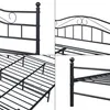 A collage of four close-up images showing different parts of a black metal bed frame. Produktbild-Vorschau