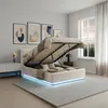 LED Lit rembourré 'Tröstiar' avec coffre de lit Lin 140 x Voir les images du produit 4