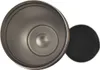 A top-down view of the inside of a silver metal tumbler next to its black lid, set against a white background. Podgląd zdjęcia produktu