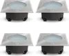Four square-shaped outdoor floor lights with a circular glass lens are arranged in a 2x2 grid on a white background. Produktbild-Vorschau