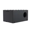 A black, textured, rectangular object with a circular opening on one side, presented in a studio setting against a white background. Produktbild-Vorschau