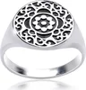 MATERIA Damen Ring Siegelring Blüte floral 925 Silber antik Produktbild-Vorschau 1