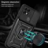 A black phone case with a magnetic ring stand is shown attached to a car vent mount. Produktbild-Vorschau