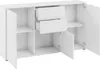 An open white sideboard with two drawers and two doors, showing its interior shelves and compartments. Produktbild-Vorschau