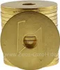 A stack of gold-colored tokens with a hole in the center, one token is in the foreground. Produktbild-Vorschau