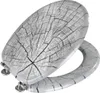 A toilet seat with a wood grain pattern. Produktbild-Vorschau