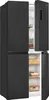 A black multi-door refrigerator with the right top and bottom doors open. Produktbild-Vorschau