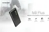 A person running through water with a Nitecore power bank in the foreground. Produktbild-Vorschau